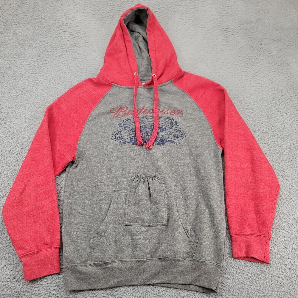 Brew City Hoodie Mens Small Gray Budweiser Beer‎ Pocket Pullover Long Sleeve